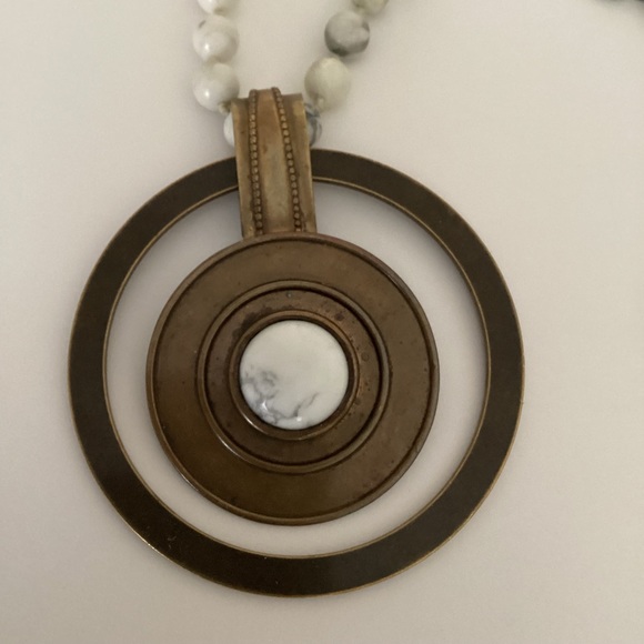 Vintage Jan Michaels San Francisco Necklace Signed Howlite Beaded Chain Brass - Picture 2 of 11